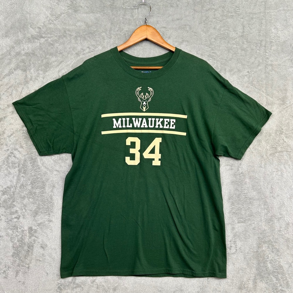 NBA Milwaukee Bucks 34 Giannis Antetokounmpo XL Green Urban Casual Sporty Tee